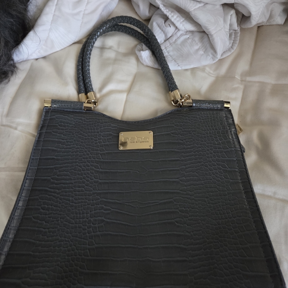 Bebe Charcoal Crocodile-Patterned Shoulder Bag